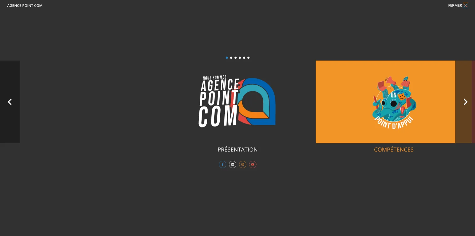 Capture du projet Agence Point Com : menu