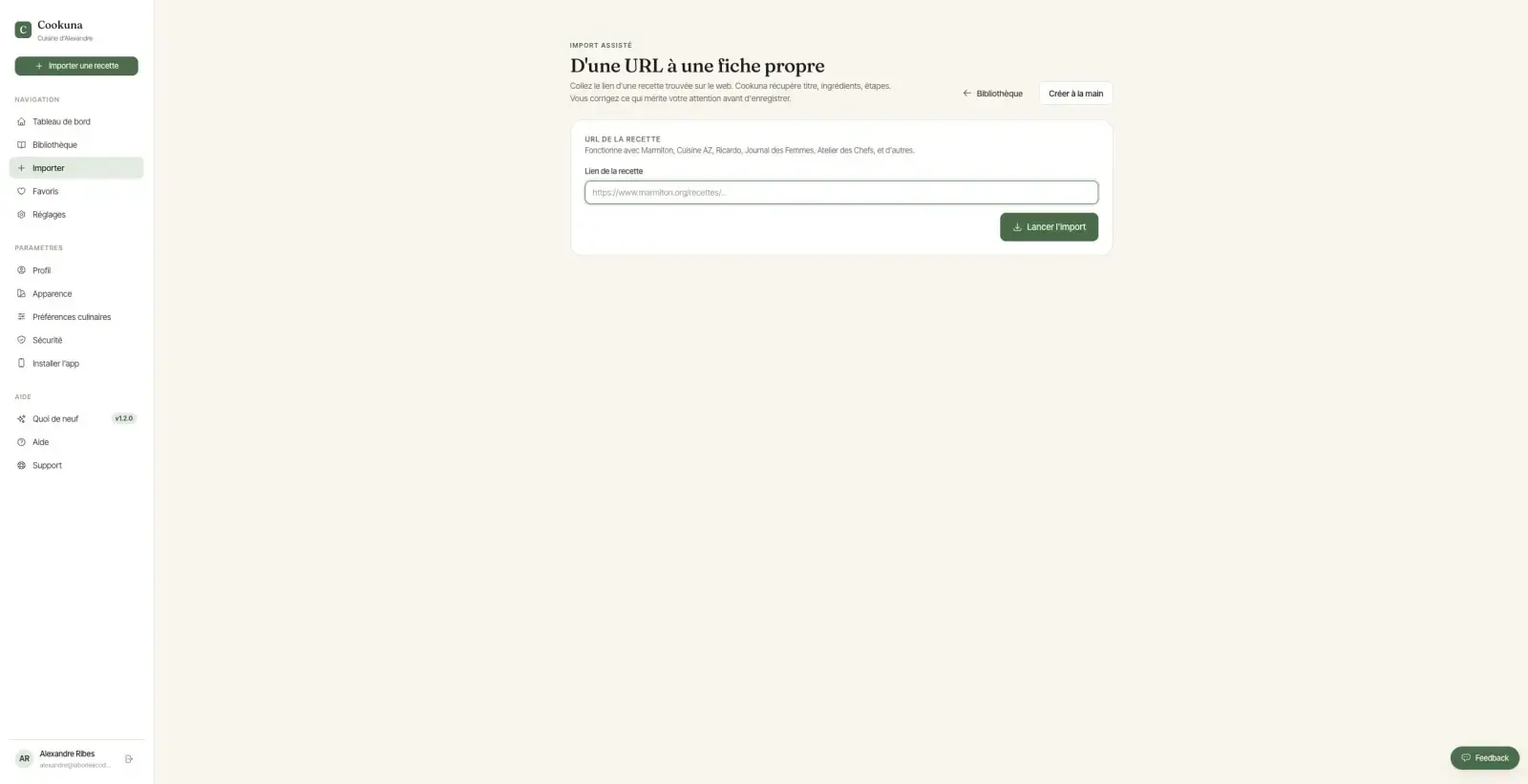 Capture du projet Cookuna : import