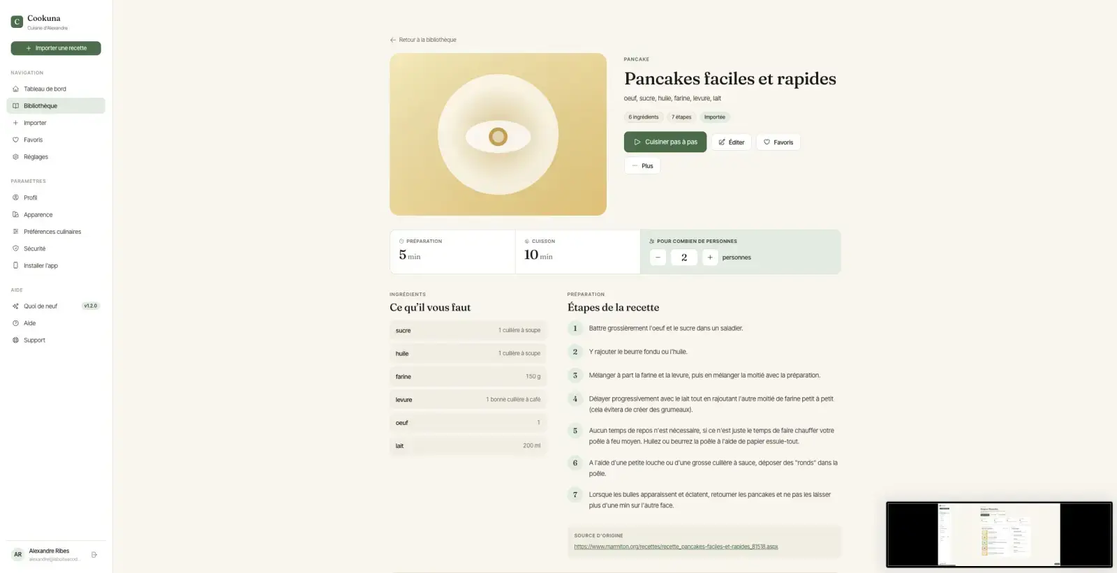 Capture du projet Cookuna : recette