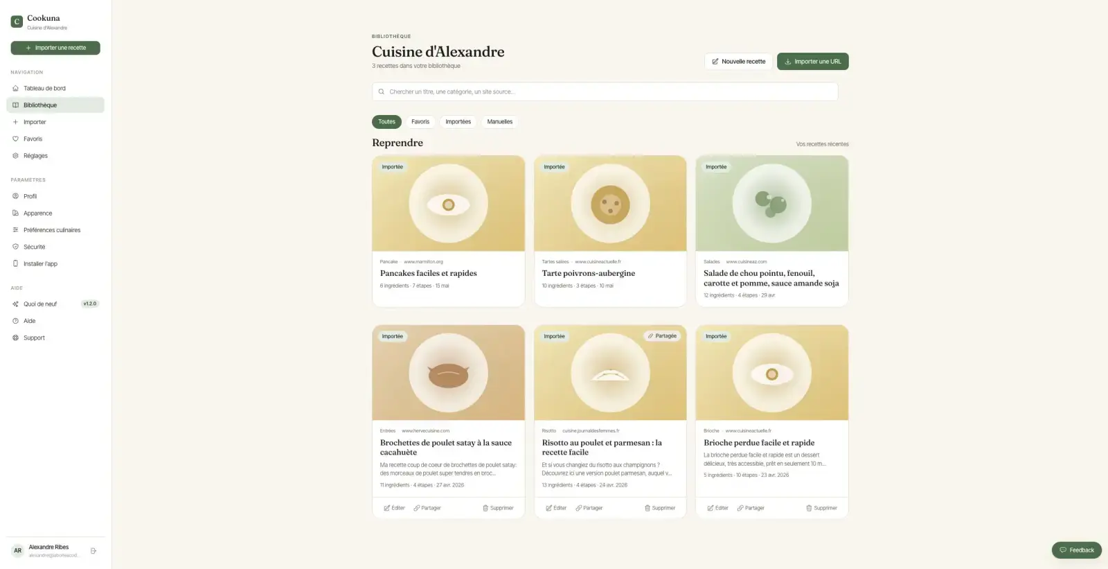 Capture du projet Cookuna : recettes