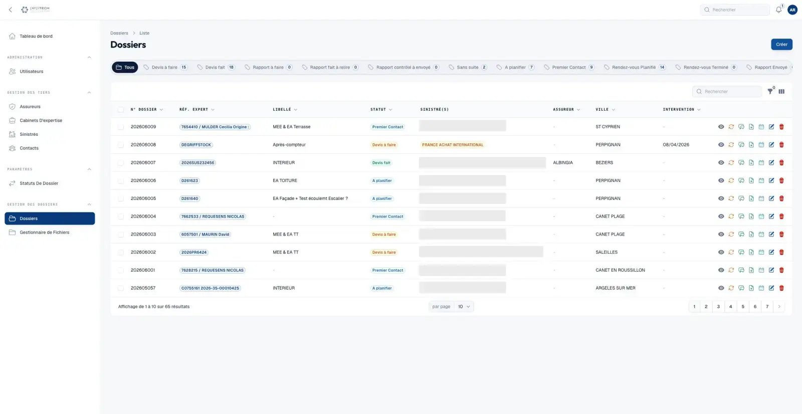 Capture du projet CRM Perpitech : dossiers