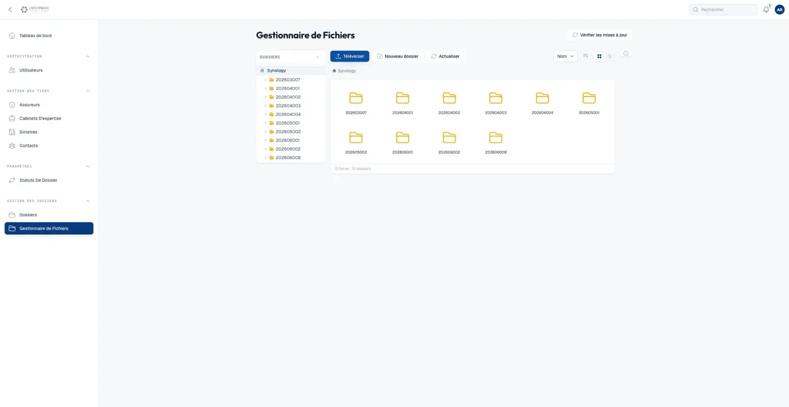 Capture du projet CRM Perpitech : fichiers