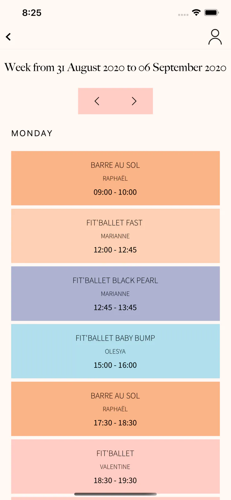 Capture du projet Fit'Ballet Mobile : fit ballet mobile calendrier