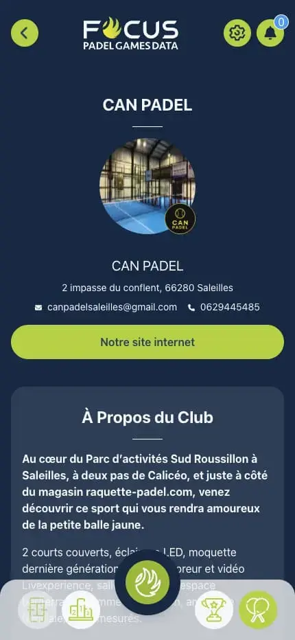 Capture du projet Focus Padel : club
