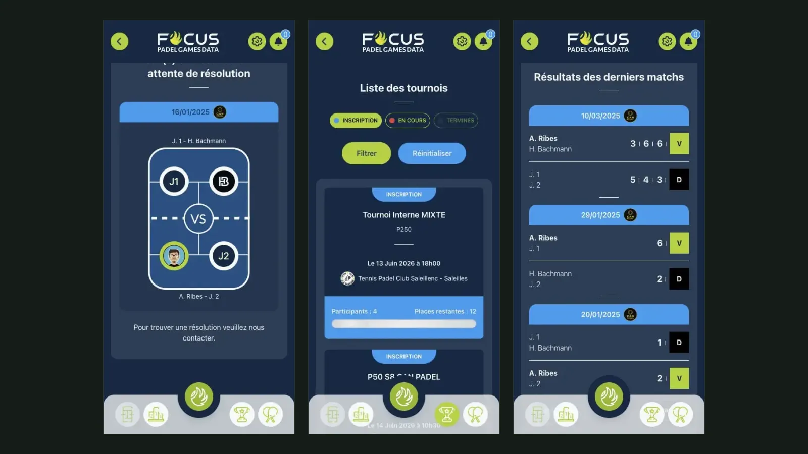Aperçu du projet Focus Padel