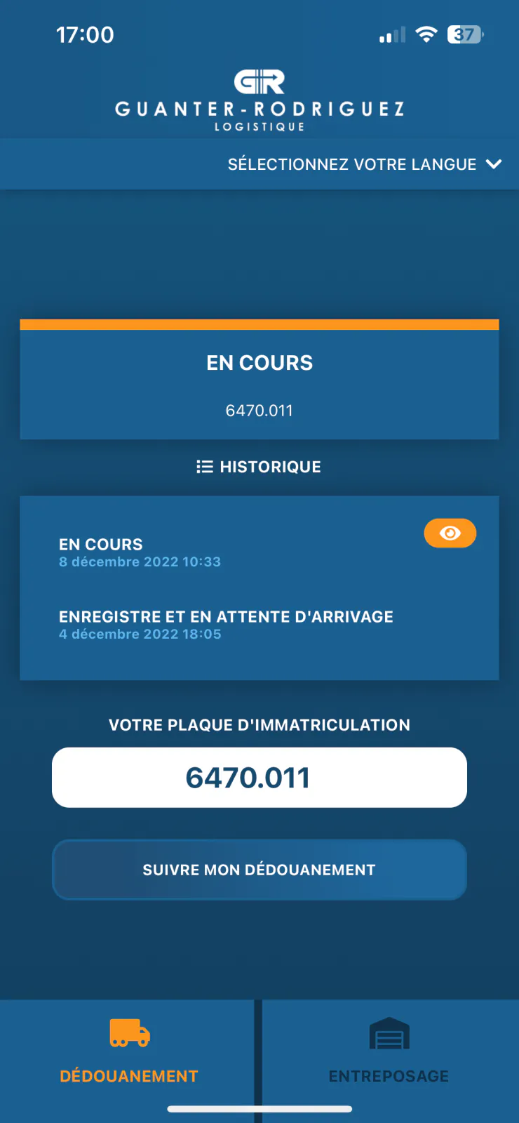 Capture du projet GR Logistique : capture 1