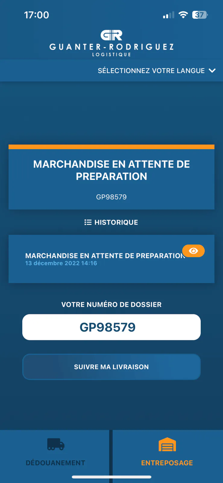 Capture du projet GR Logistique : capture 2