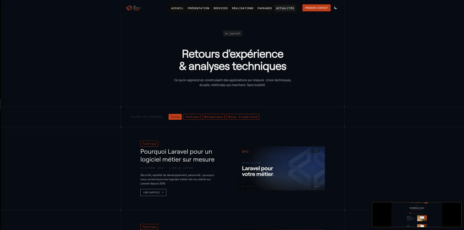 Capture du projet La Boîte à Code : laboiteacode articles