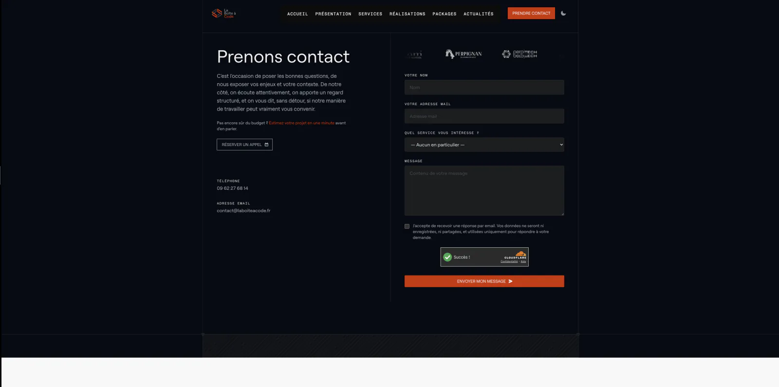 Capture du projet La Boîte à Code : laboiteacode contact