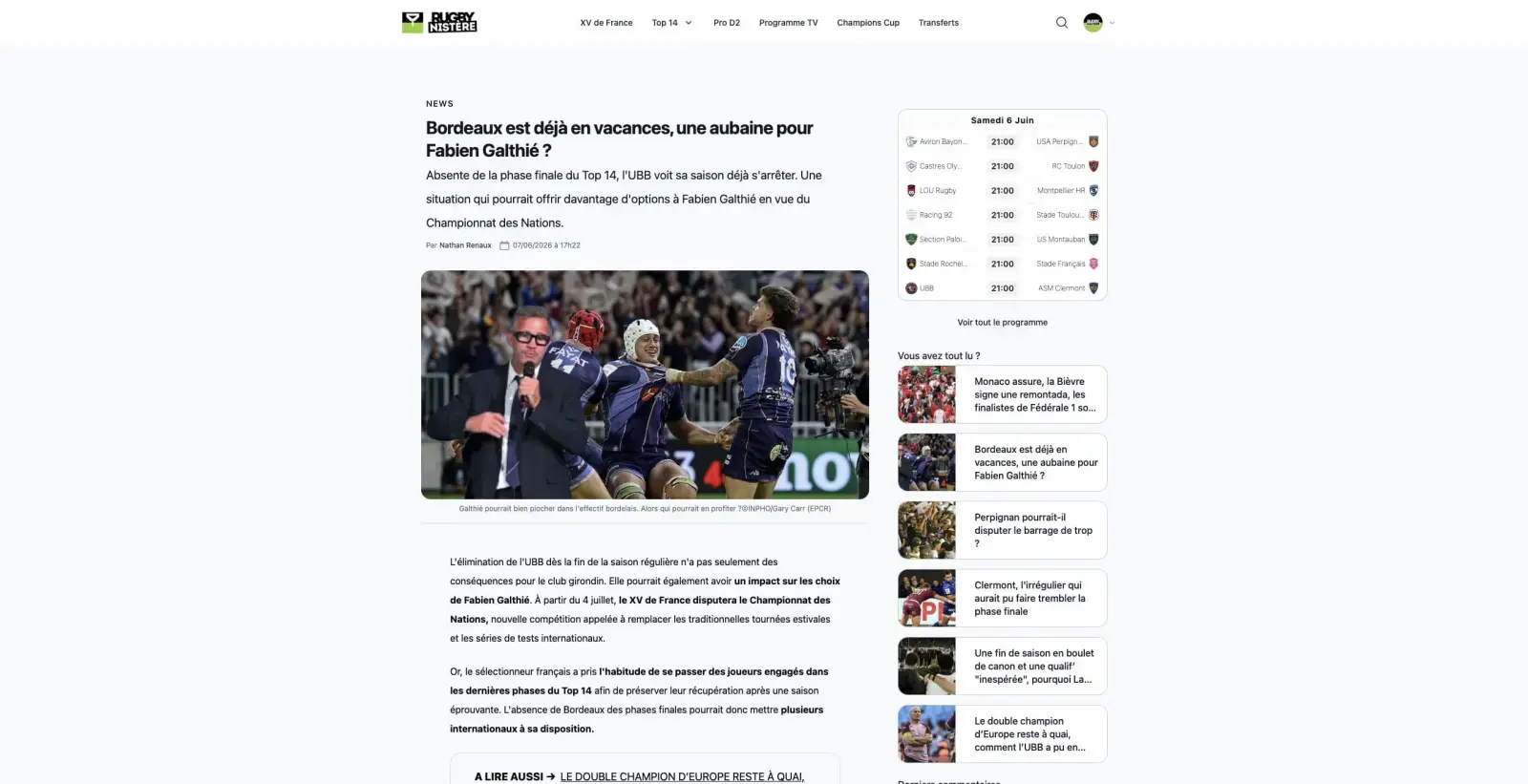 Capture du projet Le Rugbynistère 2026 : le rugbynistere article