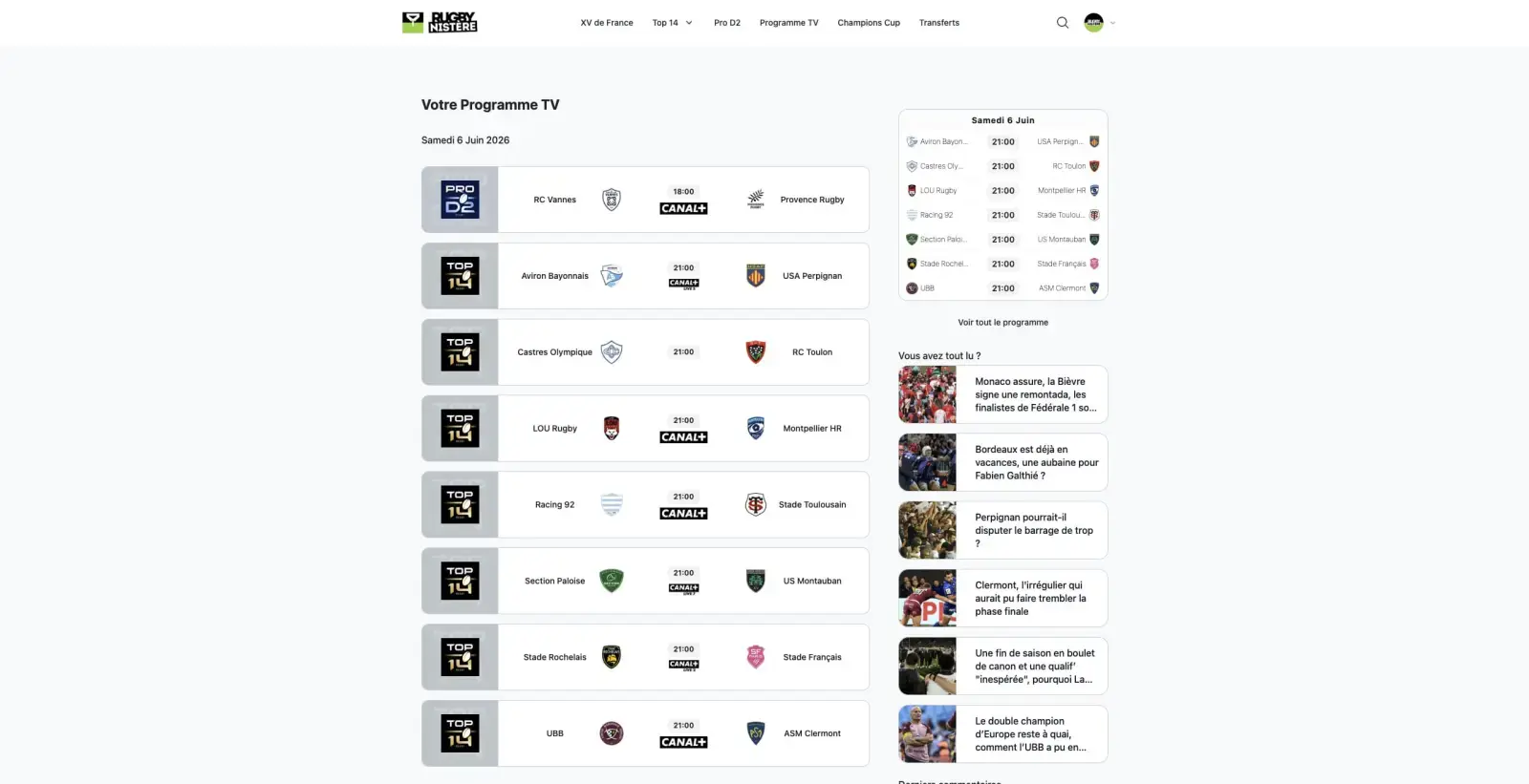 Capture du projet Le Rugbynistère 2026 : le rugbynistere programme tv