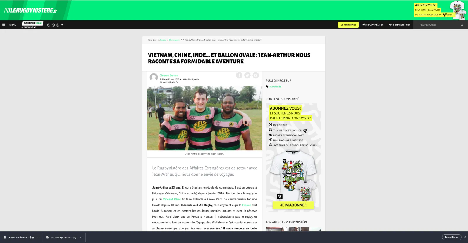 Capture du projet Le Rugbynistère : capture 2