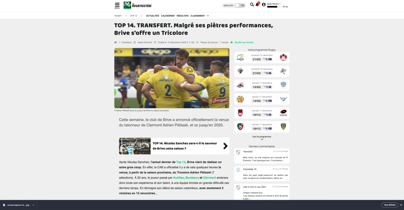 Capture du projet Le Rugbynistère v2 : capture 2