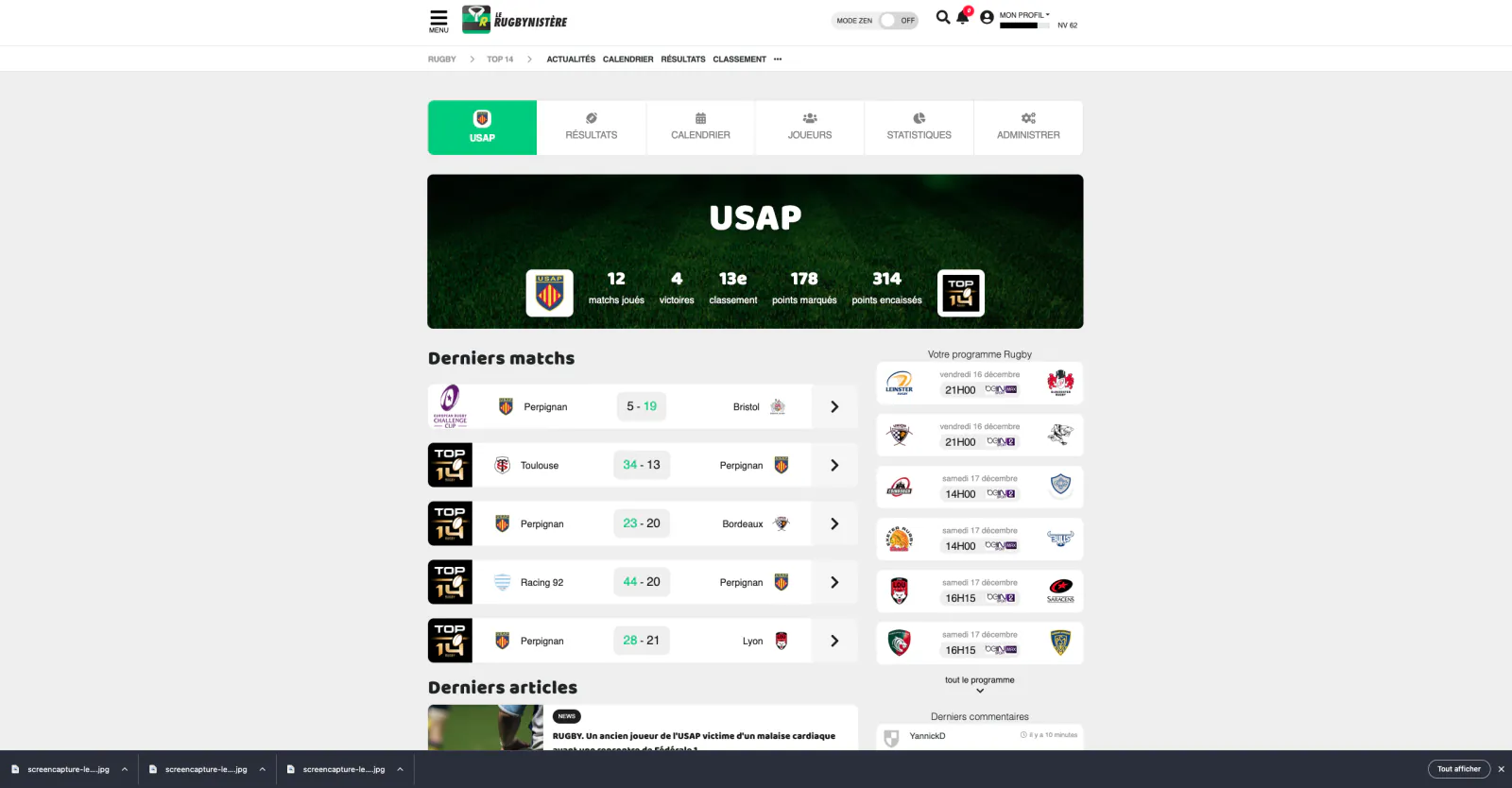 Capture du projet Le Rugbynistère v2 : capture 6