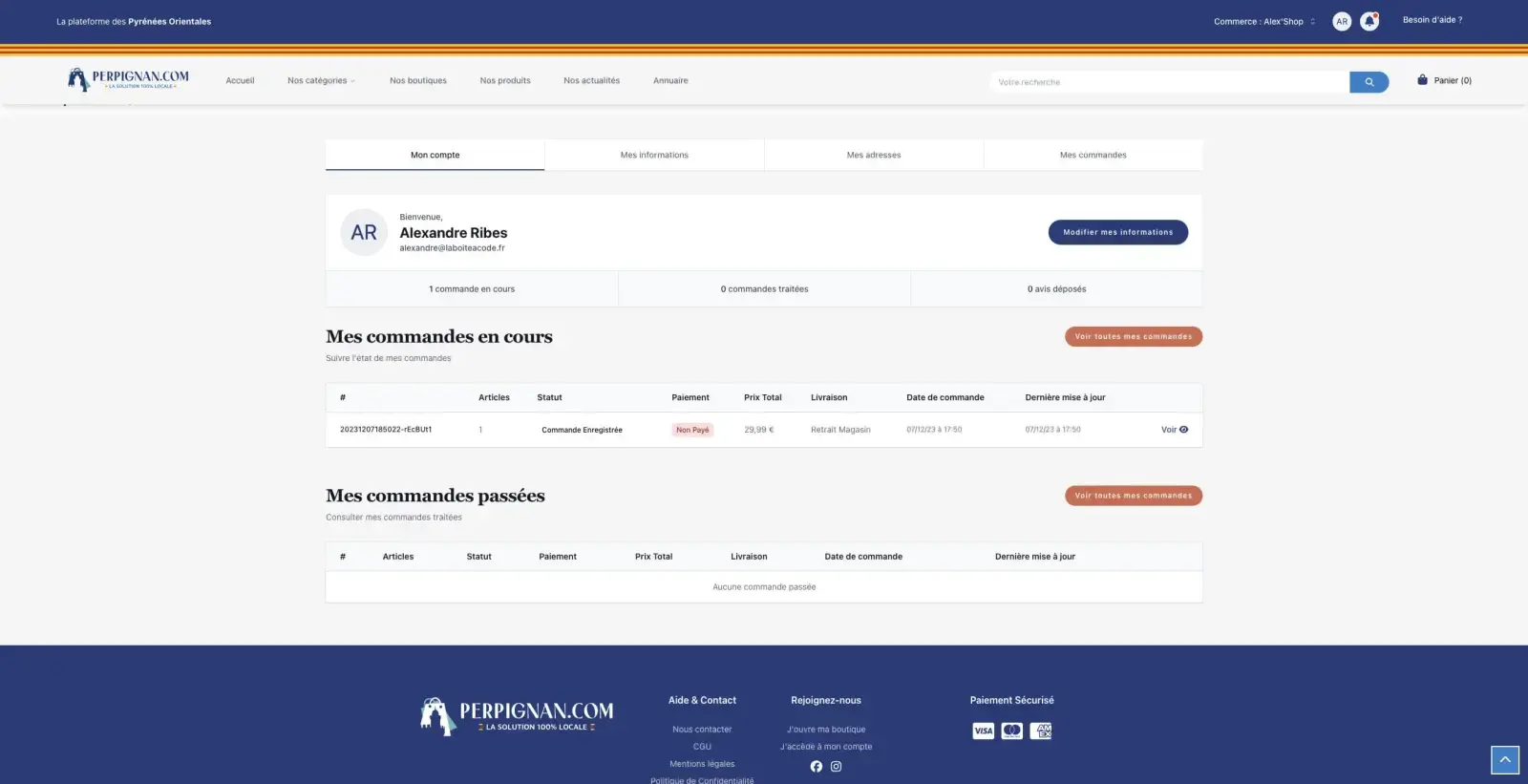 Capture du projet Perpignan Marketplace : espace client