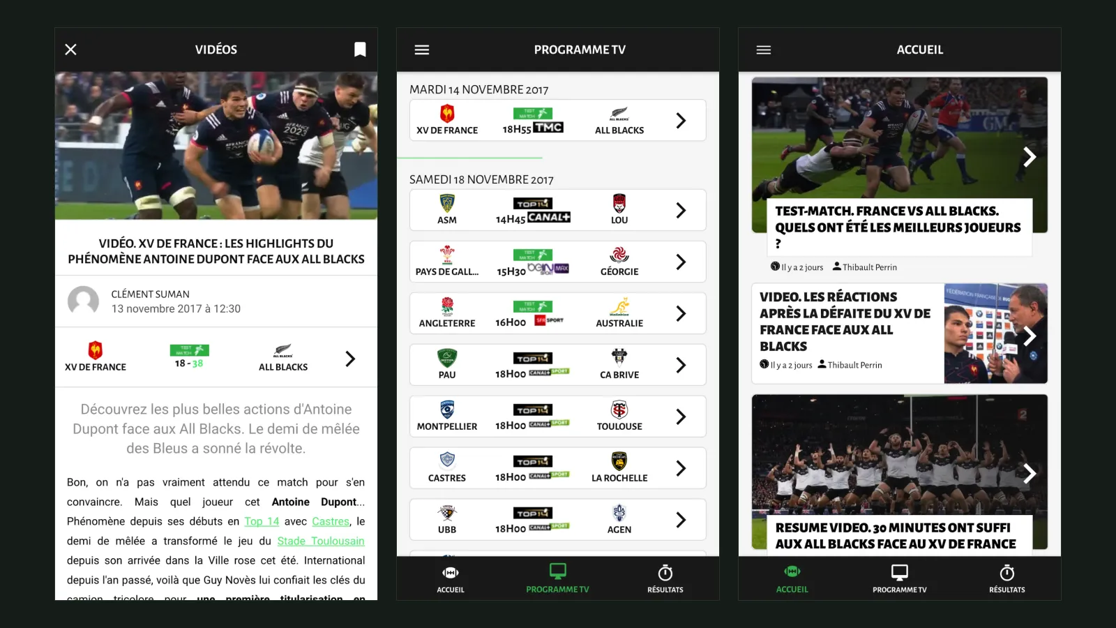 Aperçu du projet Le Rugbynistère App