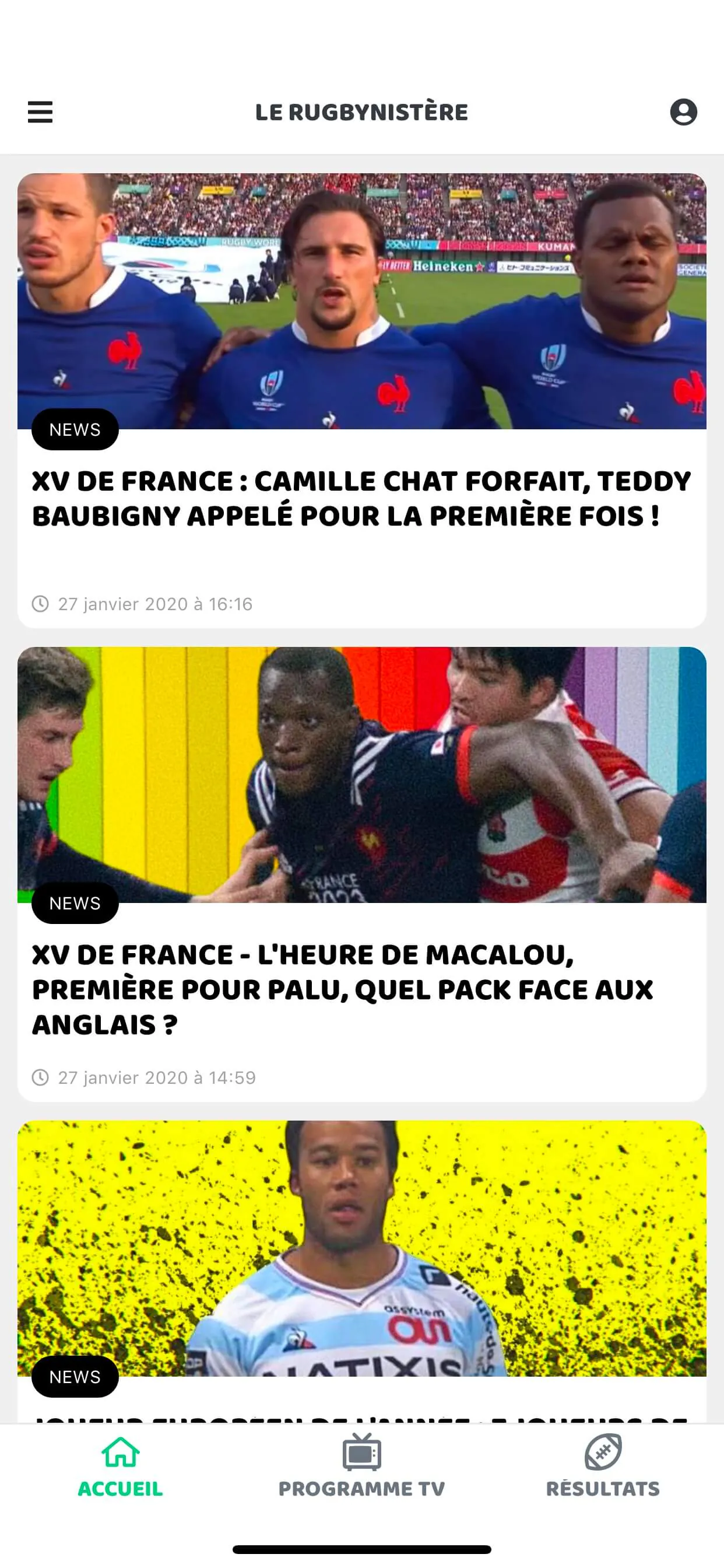 Capture du projet Le Rugbynistère App v2 : rugbynistere app v2 1