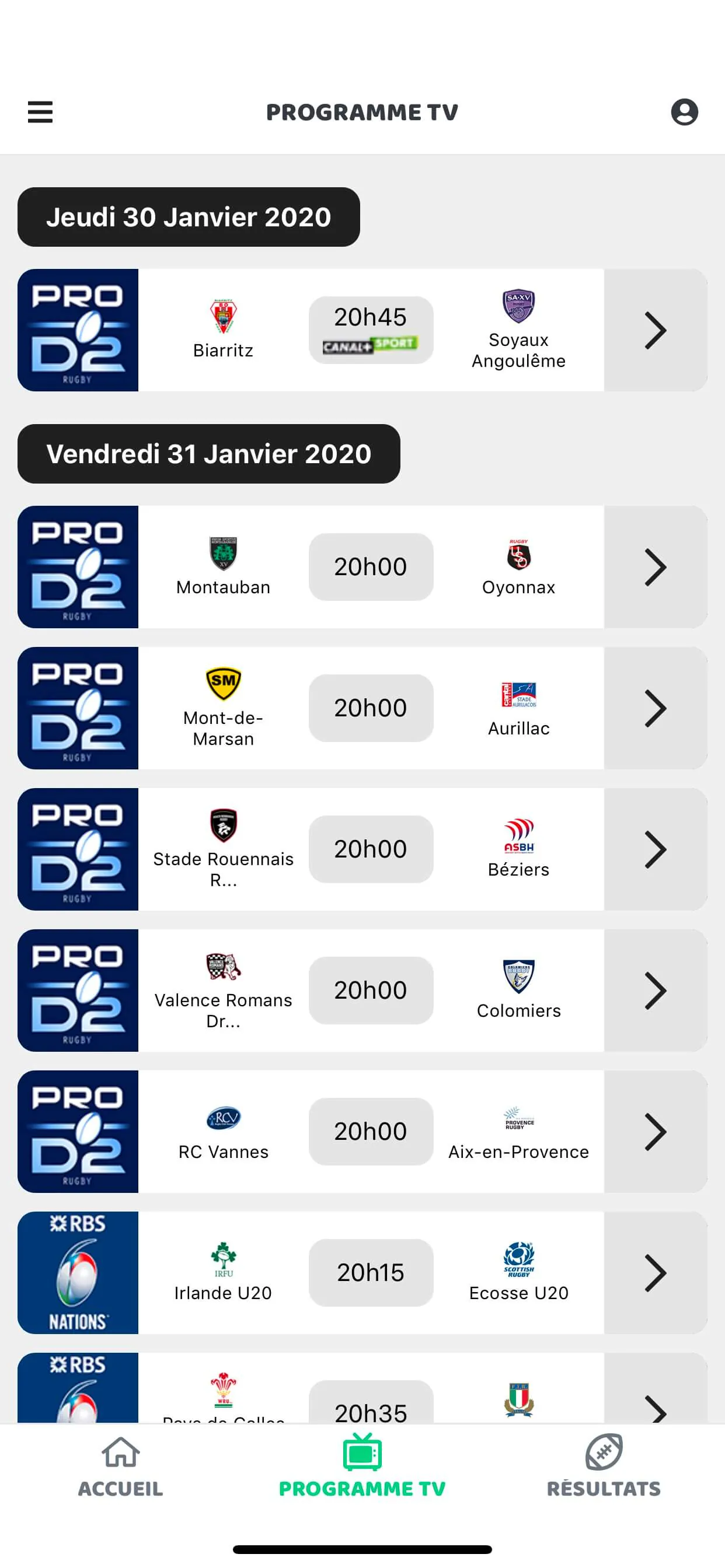 Capture du projet Le Rugbynistère App v2 : rugbynistere app v2 3