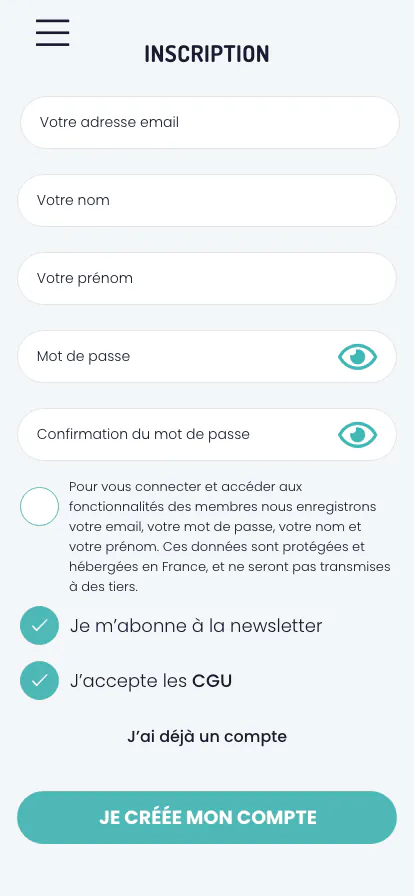 Capture du projet Taisy : inscription